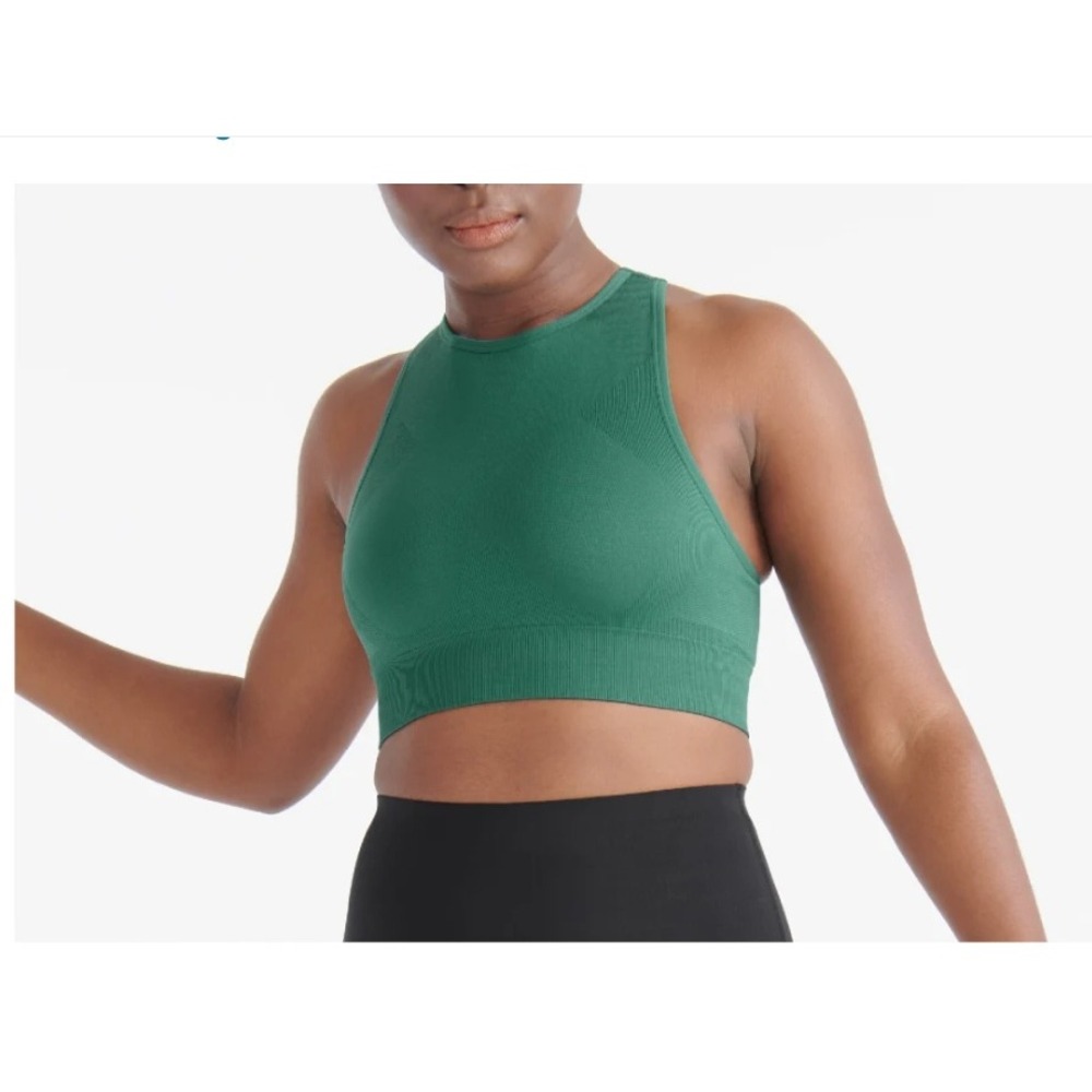 Knix Good to Go High Neck Seamless Sports Bra Ribbed Racerback Green Womens L